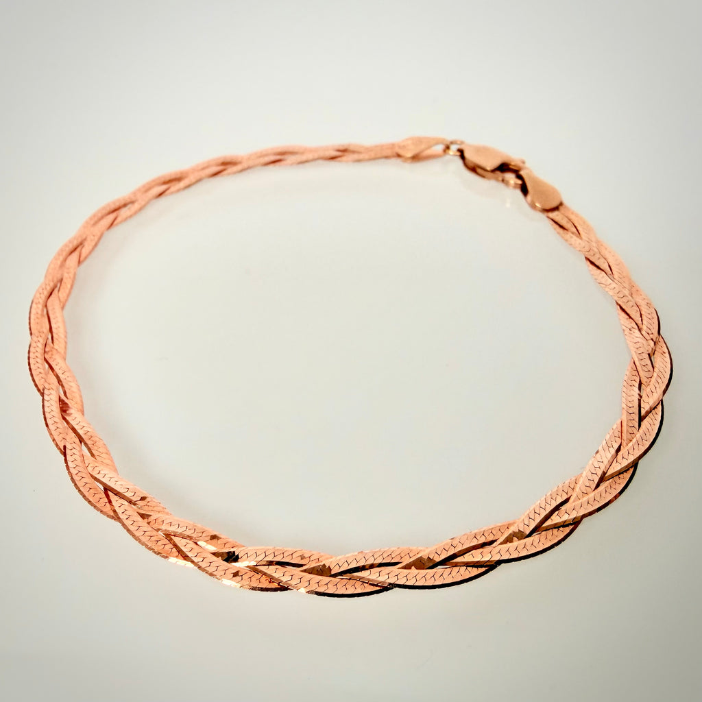 14K ruusukultainen punottu mesh-rannekoru – 18 cm