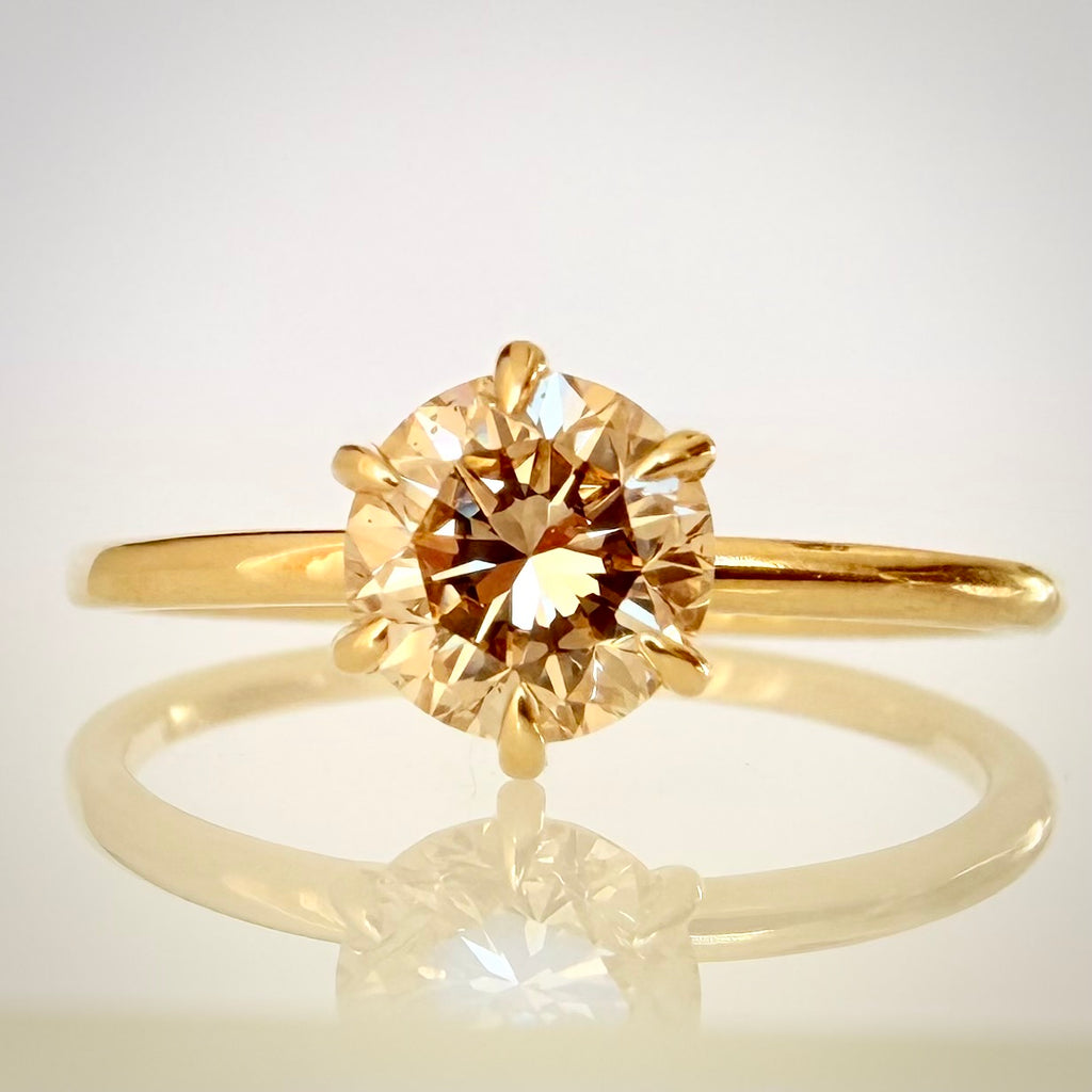 1,02 ct Shamppanja luonnontimanttisormus - Solitaire – 14K keltakulta – IGI edestä 2