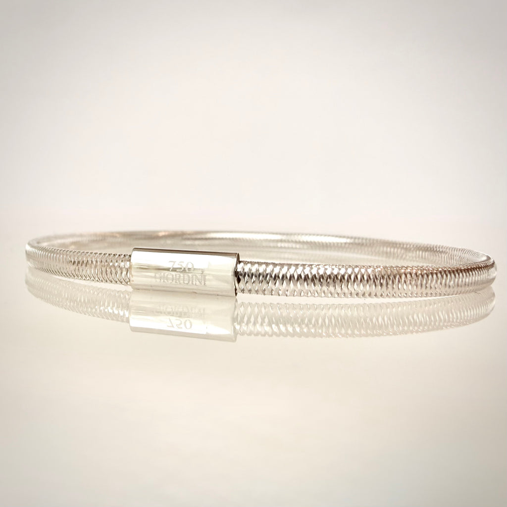 18K valkokultainen joustava mesh-rannekoru – Made in Italy etuviistosta