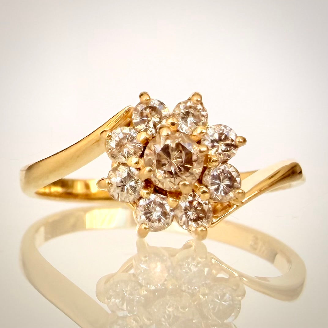 18K Keltakultainen Vintage Flower Cluster -timanttisormus 0,38 ct – Luonnontimantit edestä