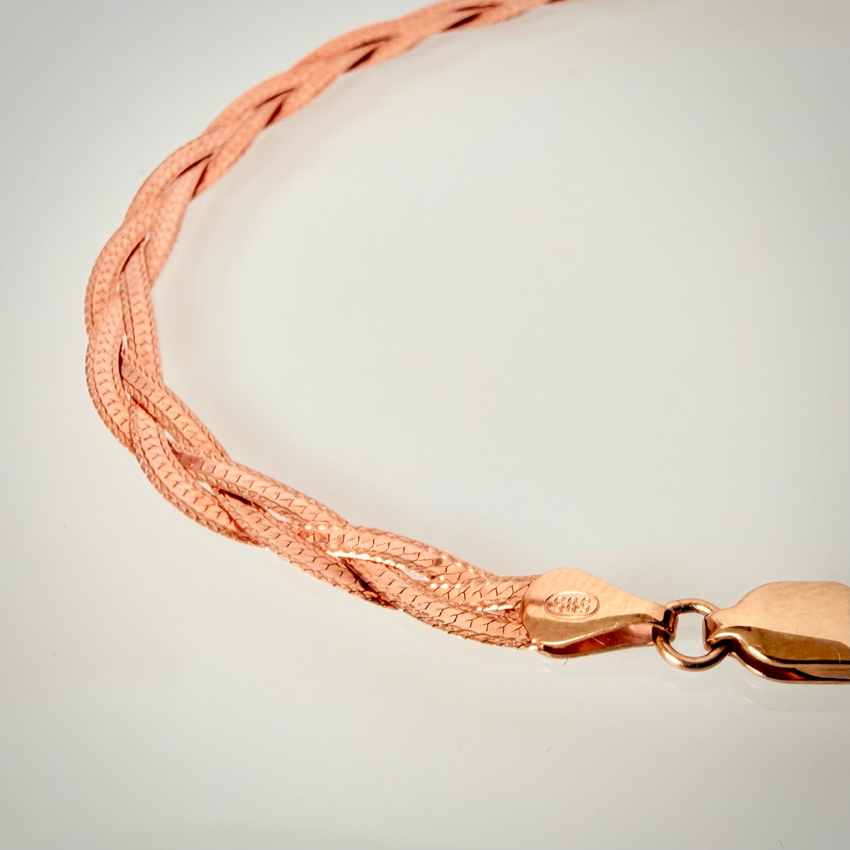14K ruusukultainen punottu mesh-rannekoru – 18 cm