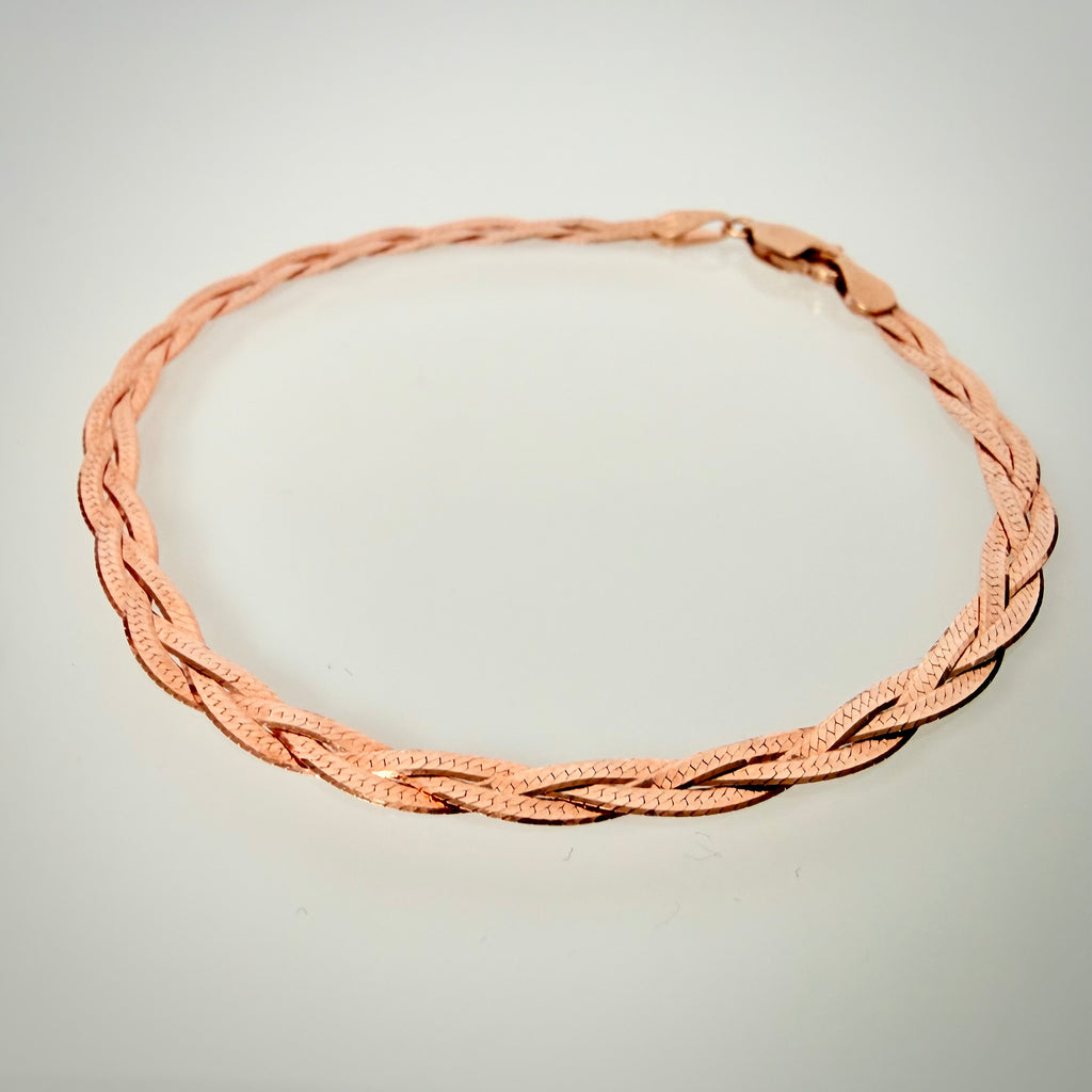 14K ruusukultainen punottu mesh-rannekoru – 18 cm