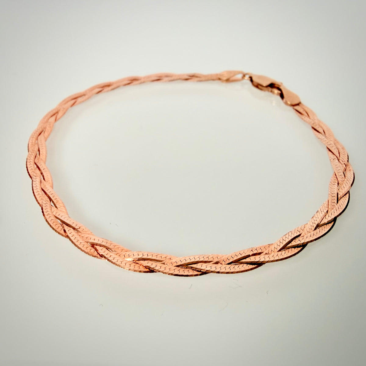 14K ruusukultainen punottu mesh-rannekoru – 18 cm