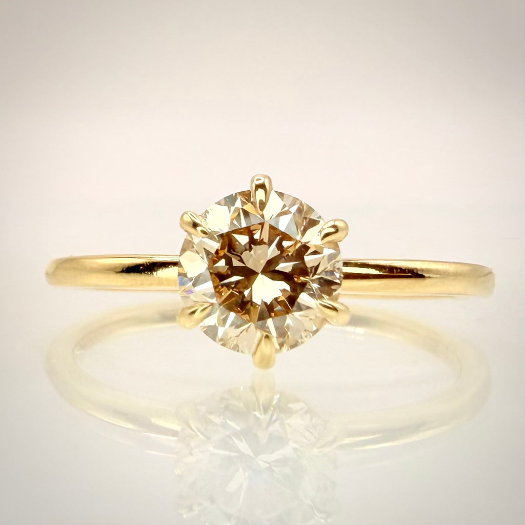 1,02 ct Shamppanja luonnontimanttisormus - Solitaire – 14K keltakulta – IGI edestä