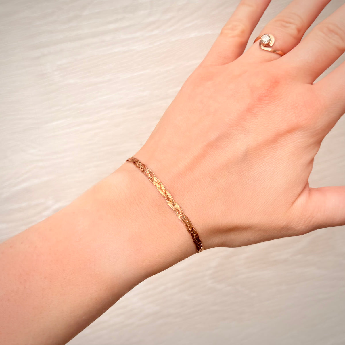 14K ruusukultainen punottu mesh-rannekoru – 18 cm
