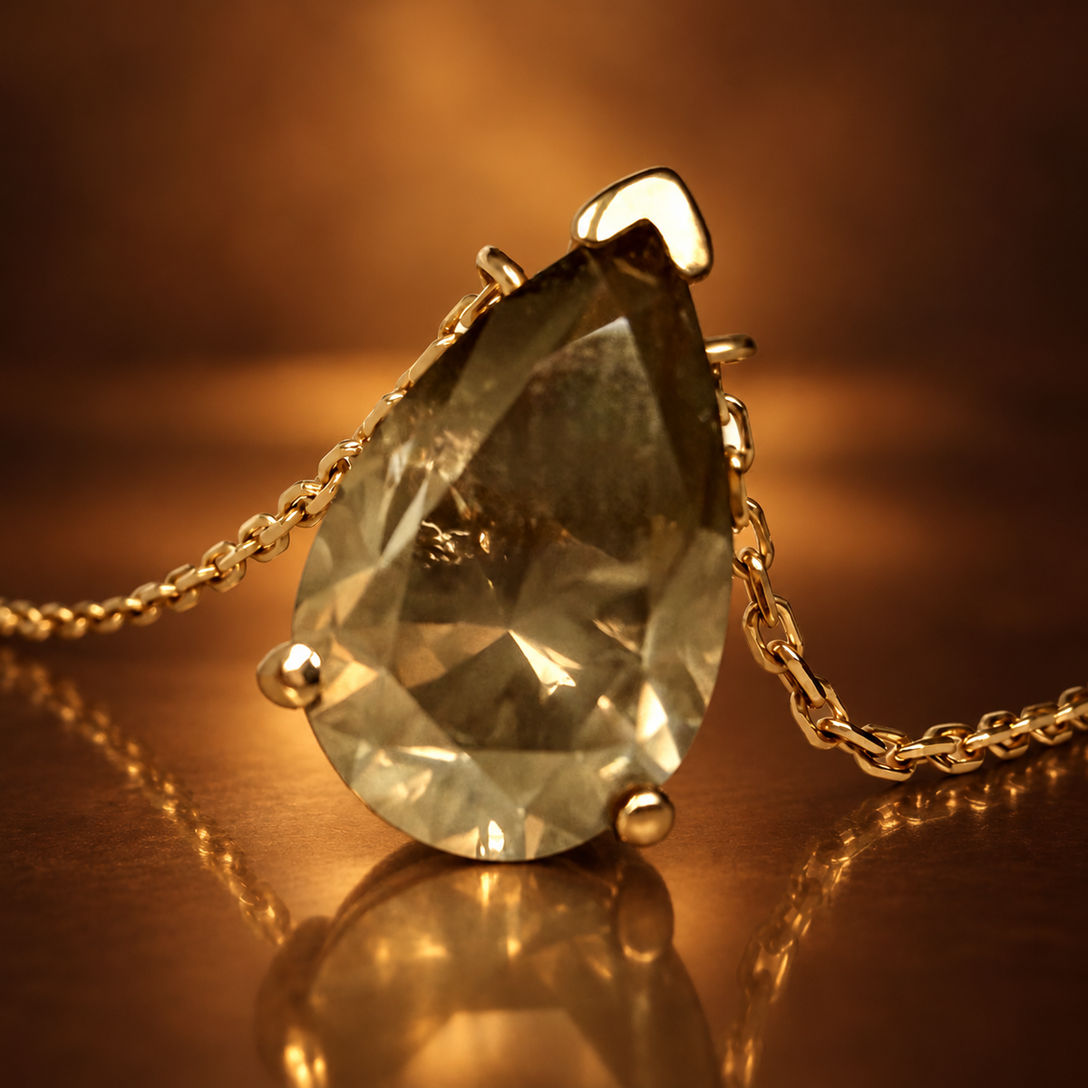 14K luonnontimanttikaulakoru 2,30 ct – Fancy Green Yellow, GCI kullanruskealla taustalla