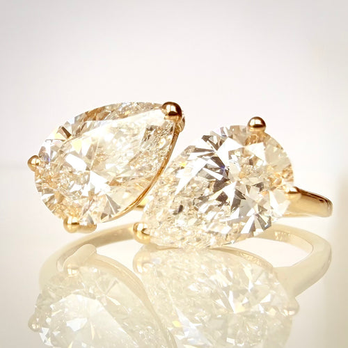 Toi et Moi – 3,02 ct timanttisormus, 14k keltakulta etuviistosta 2