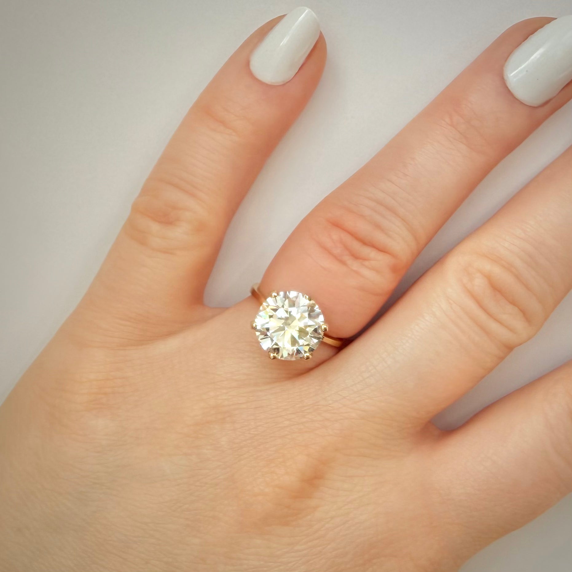 5,07 ct solitaire-timanttisormus – F VVS2 Ideal – 14K keltakulta – IGI
