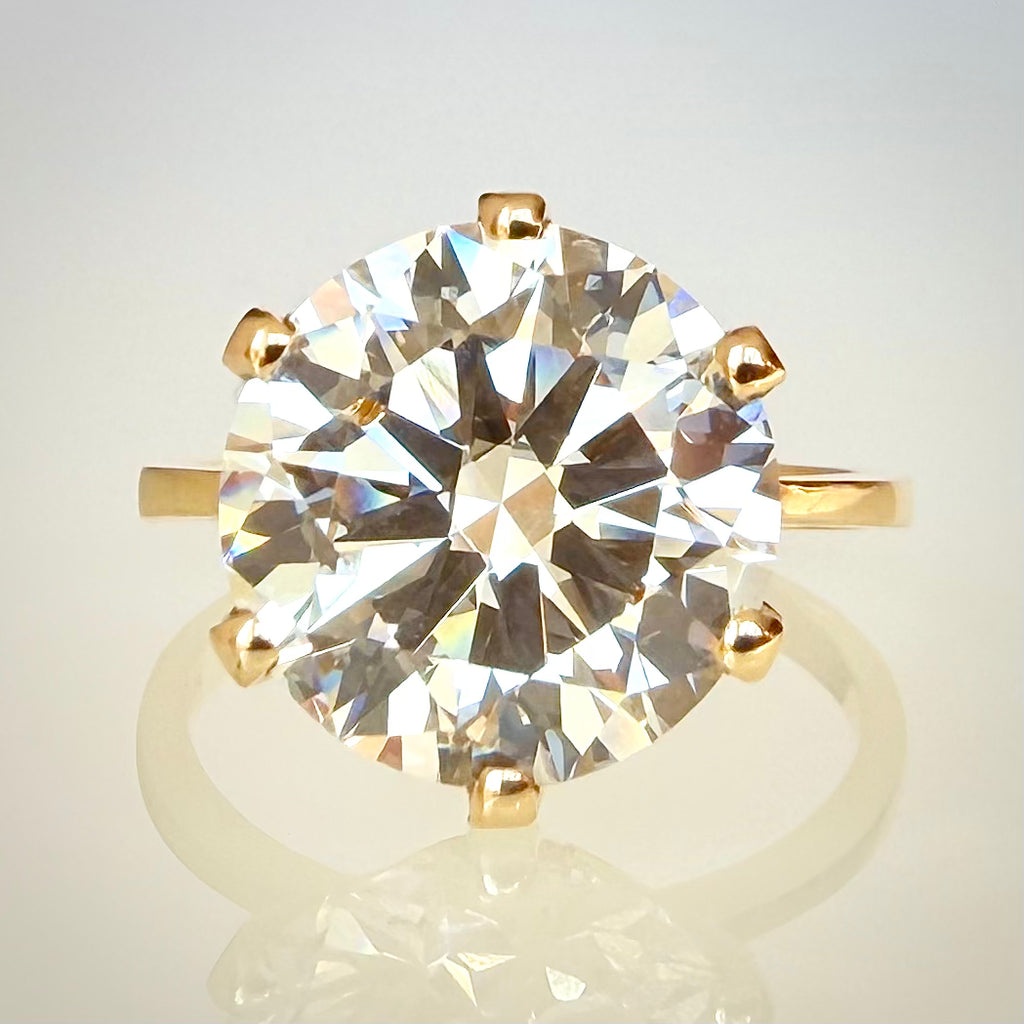 5,07 ct solitaire-timanttisormus – F VVS2 Ideal – 14K keltakulta – IGI