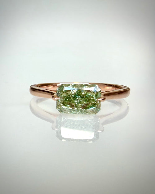 1,19 ct Fancy Vivid Green timanttisormus 14K ruusukulta