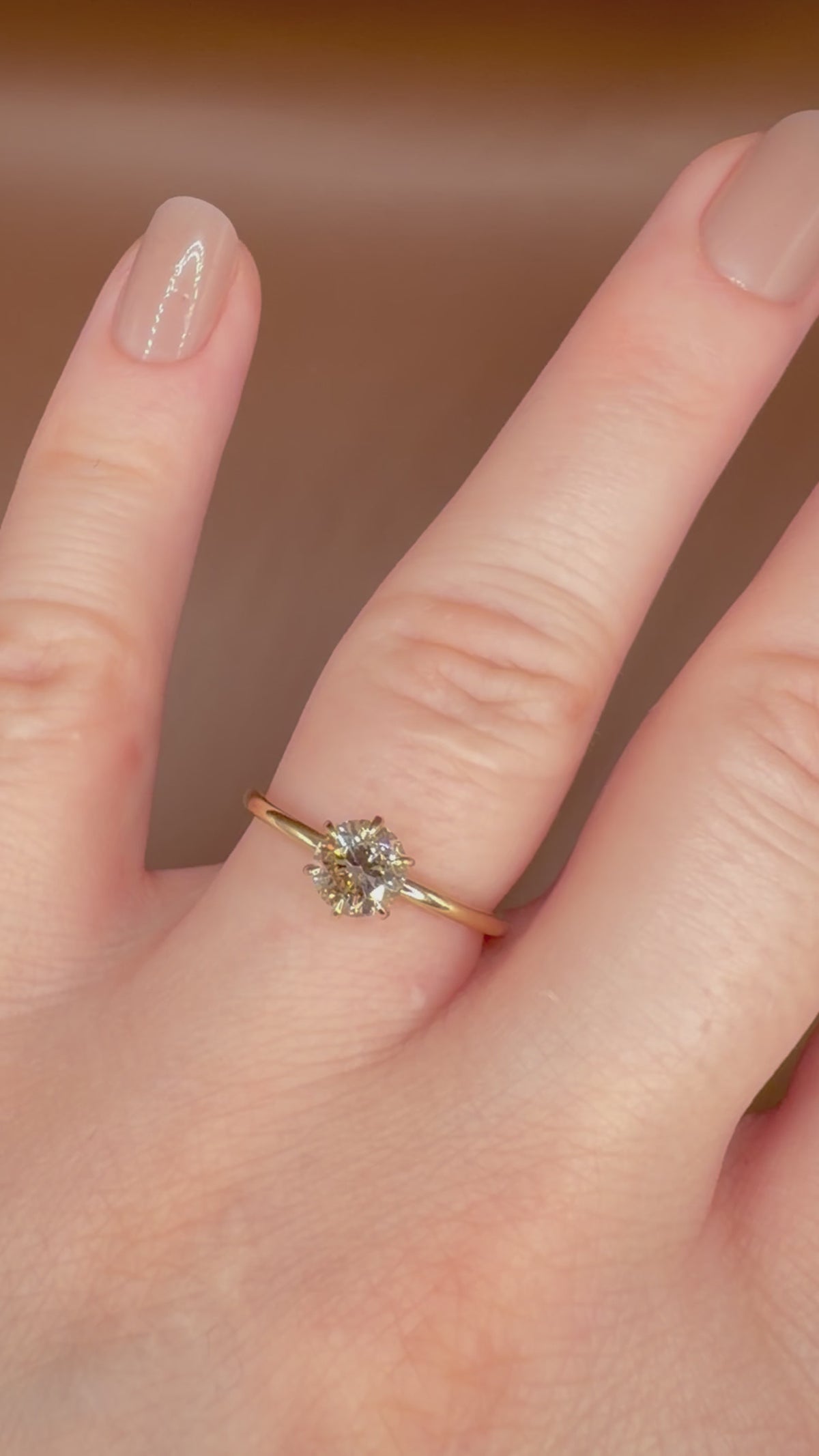 1,02 ct Shamppanja luonnontimanttisormus - Solitaire – 14K keltakulta – IGI sormessa