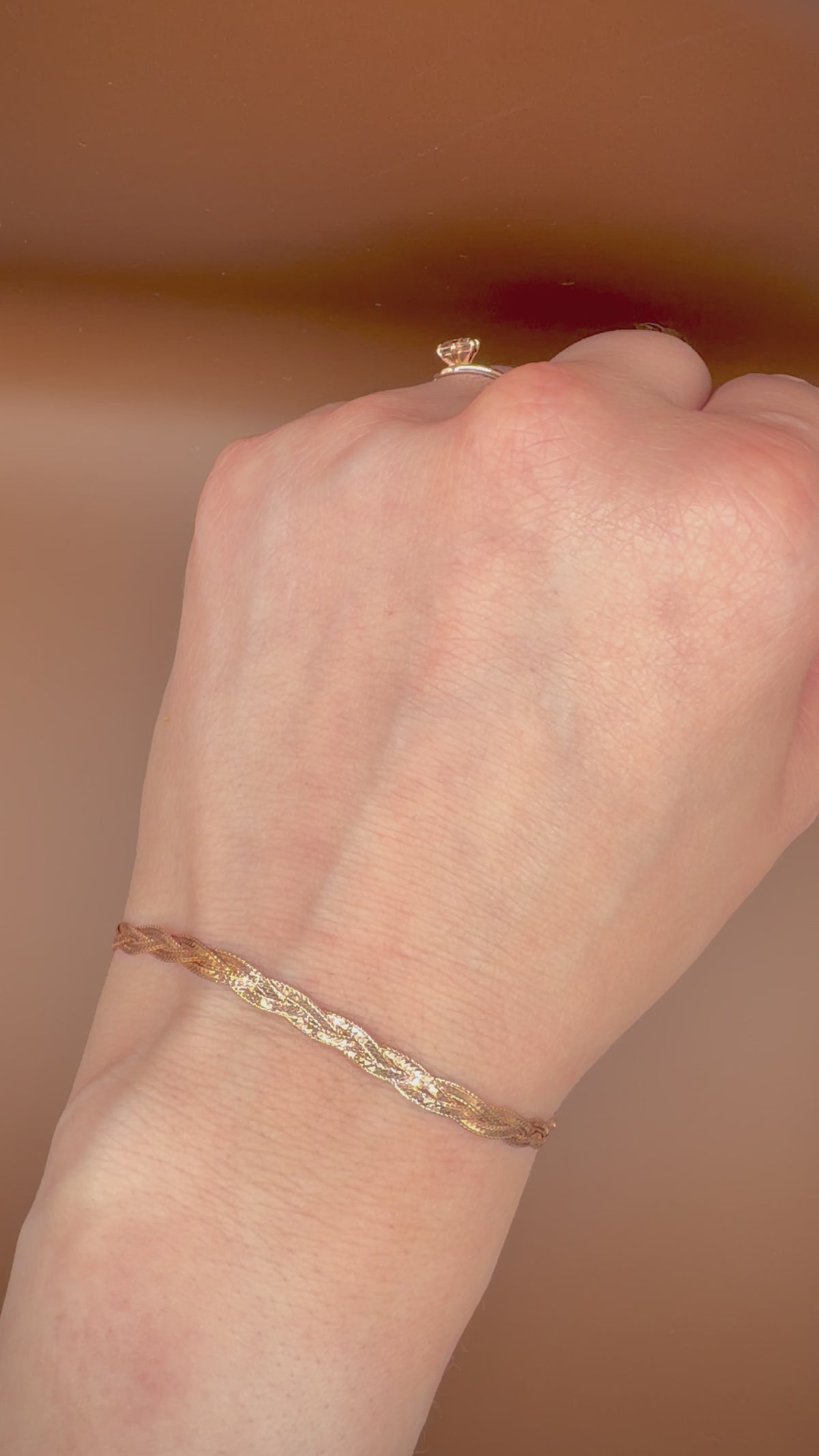 14K ruusukultainen punottu mesh-rannekoru – 18 cm